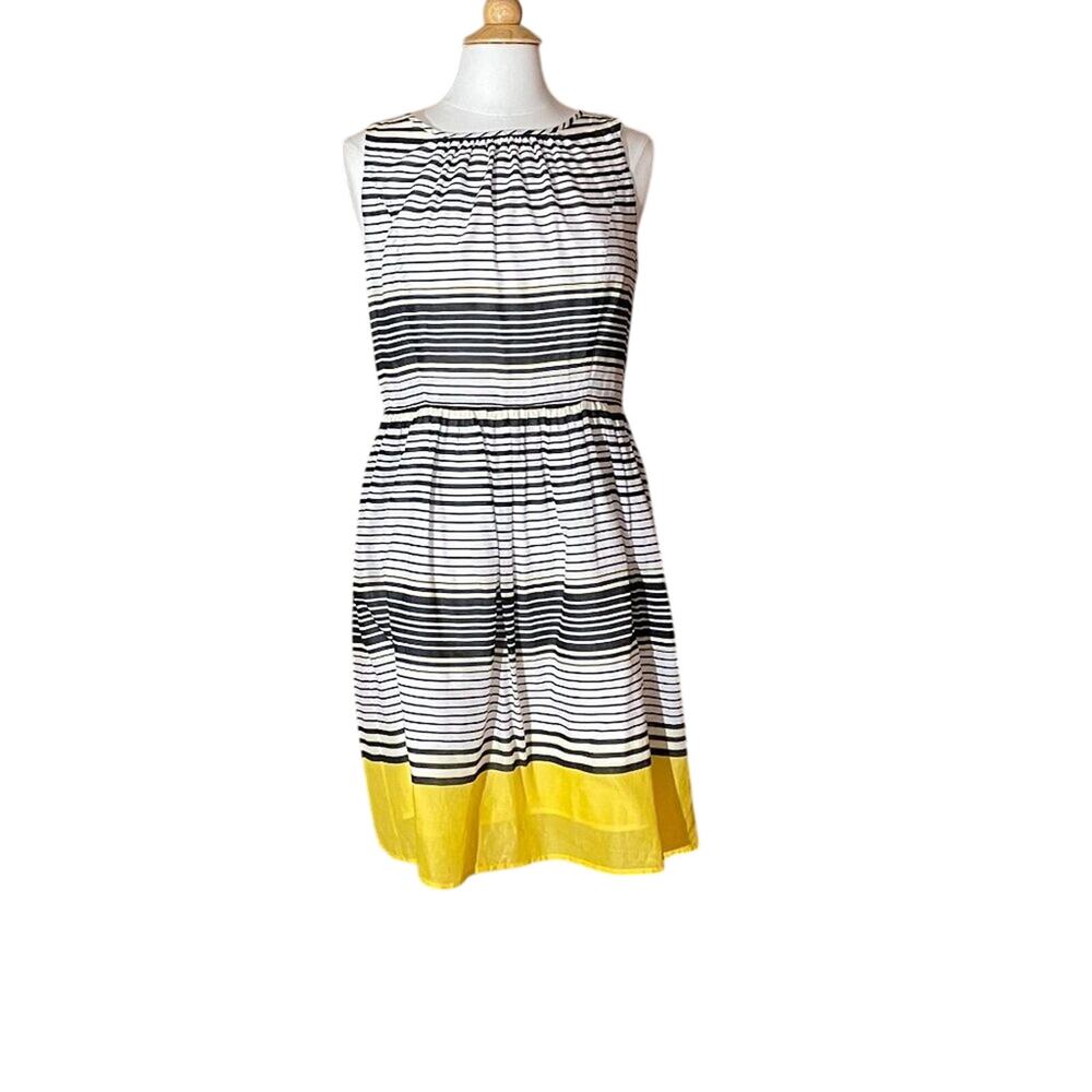 Talbots Cotton Navy Blue, Yellow Stripe Sleeveless Summer Dress, Size 10